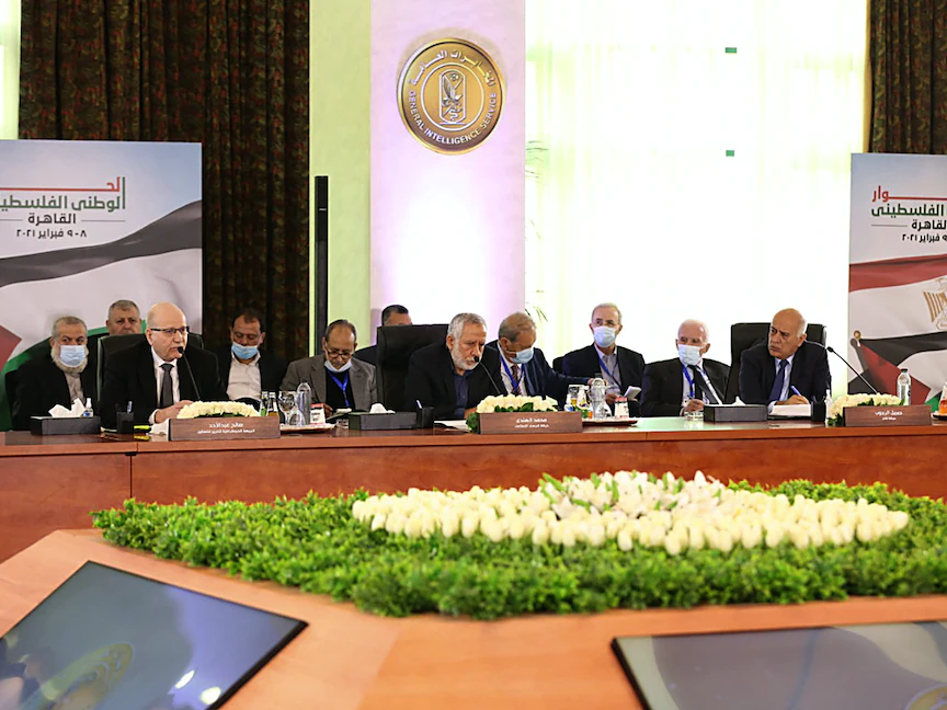 جانب من الحوار الوطني الفلسطيني الذي استضافته القاهرة في 8 و9 فبراير 2021 - AFP