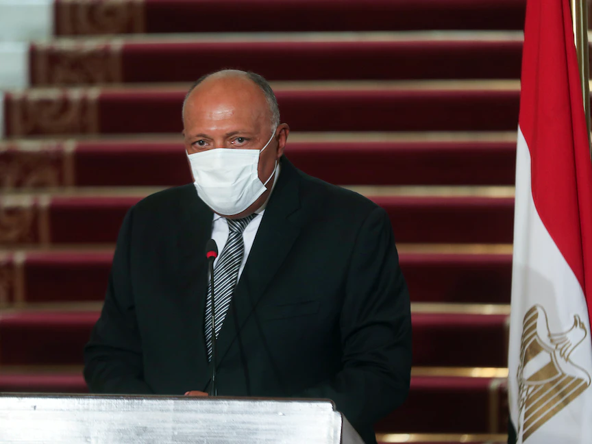 وزير الخارجية المصري سامح شكري خلال مؤتمر صحافي في القاهرة - 27 يوليو 2020 - REUTERS