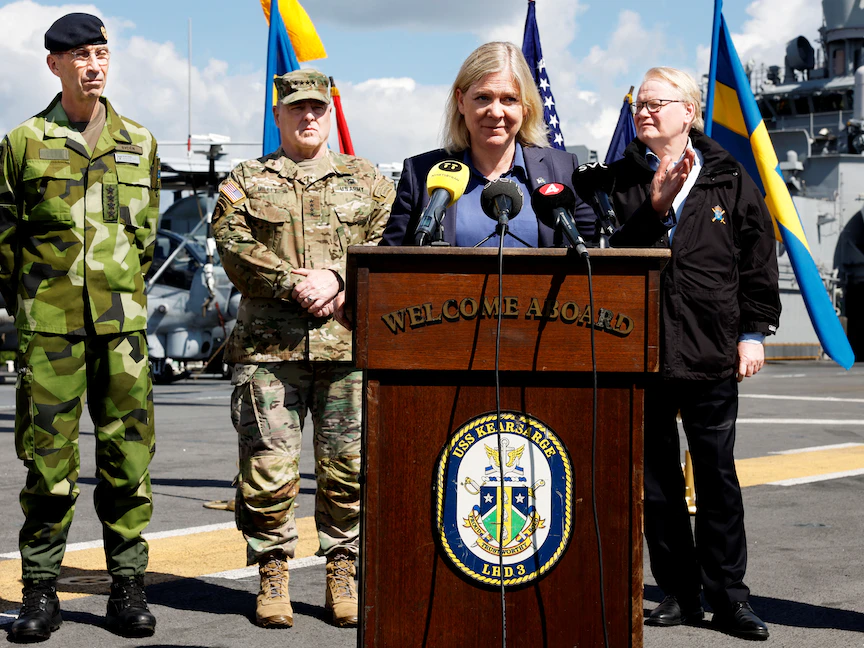 رئيسة الوزراء السويدية ماجدالينا أندرسون تتحدث خلال مؤتمر صحافي في ستوكهولم- 4 يونيو 2022 - REUTERS
