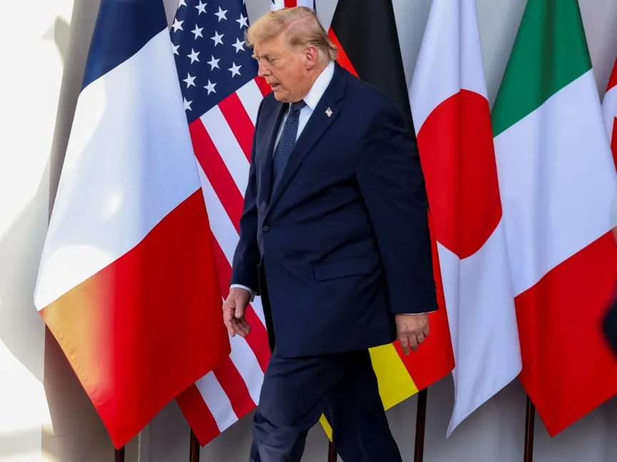 الرئيس الأميركي دونالد ترمب خلال قمة مجموعة السبع في إيفيان ليه باين بفرنسا. 15 يونيو 2026 - Reuters