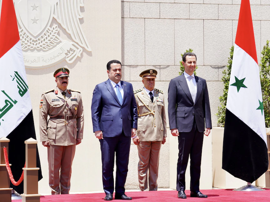 الرئيس السوري بشار الأسد يستقبل في دمشق رئيس الوزراء العراقي محمد شياع السوداني. 16 يوليو 2023 - twitter/IraqiPMO