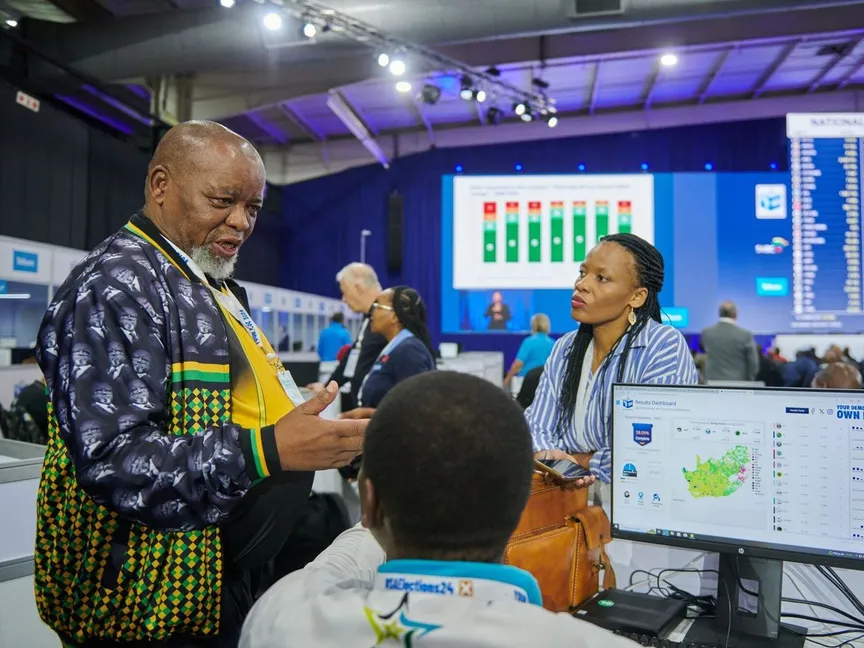 جويدي مانتاشي، رئيس حزب المؤتمر الوطني الإفريقي في مركز اللجنة الانتخابية المستقلة في ميدراند بجنوب إفريقيا. 31 مايو 2024 - Bloomberg