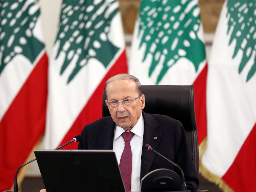 الرئيس اللبناني ميشال عون يلقي كلمة في القصر الجمهوري في بعبدا، 25 يونيو 2020 - REUTERS