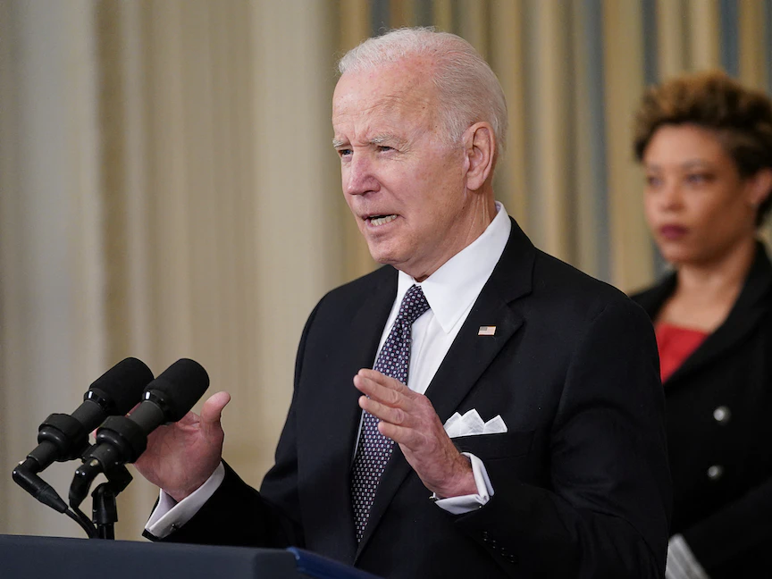 الرئيس الأميركي جو بايدن خلال مؤتمر صحافي في البيت الأبيض- 28 مارس 2022 - REUTERS