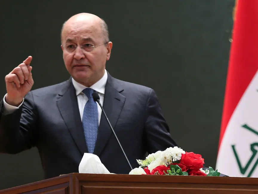 الرئيس العراقي برهم صالح يلقي خطاباً في 2 أكتوبر 2018 في البرلمان في بغداد - AFP