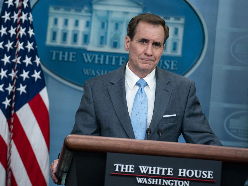 جانب من المؤتمر الصحافي للمنسق الإعلامي للبيت الأبيض بشأن القضايا الاستراتيجية جون كيربي. 23 يونيو 2022. - Bloomberg