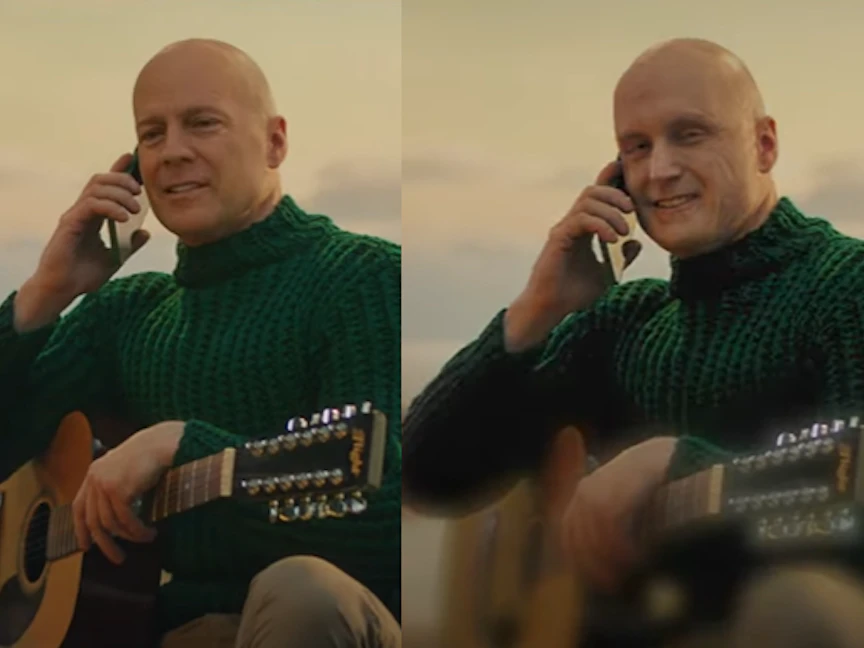 لقطة من إعلان يظهر نسخة رقمية من وجه الممثل بروس ويلز - DeepCake.io