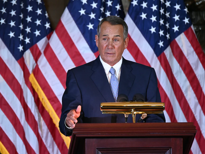 الرئيس السابق لمجلس النواب الأميركي جون بوينر خلال كلمة في مبنى الكابيتول، 19 نوفمبر 2019 - REUTERS