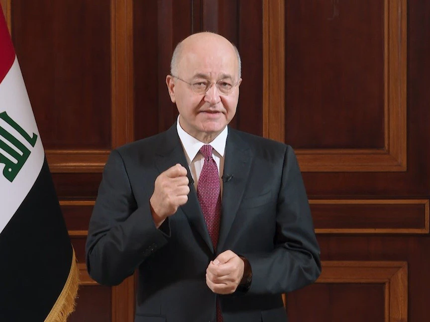 الرئيس العراقي برهم صالح خلال كلمته المتلفزة، 01 فبراير 2022 - واع