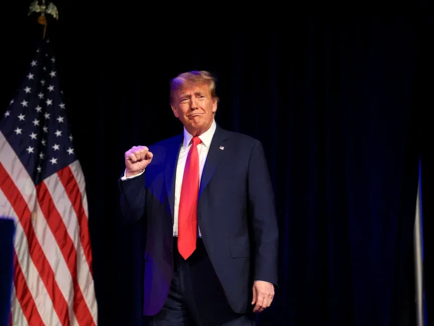 الرئيس الأميركي السابق والمرشح الرئاسي الجمهوري دونالد ترمب خلال فعالية في لاس فيجاس بولاية نيفادا. 8 فبراير 2024 - REUTERS