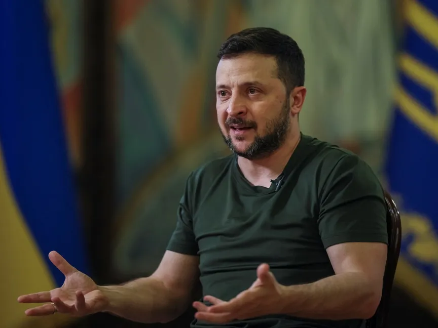 الرئيس الأوكراني فولوديمير زيلينسكي خلال مقابلة مع وكالة رويترز بالعاصمة كييف. 20 مايو 2024 - REUTERS