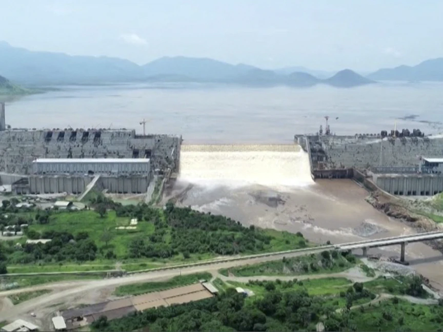 لقطة جوية تُظهر مستويات المياه في سد النهضة الإثيوبي- 24 يوليو 2020 - AFP