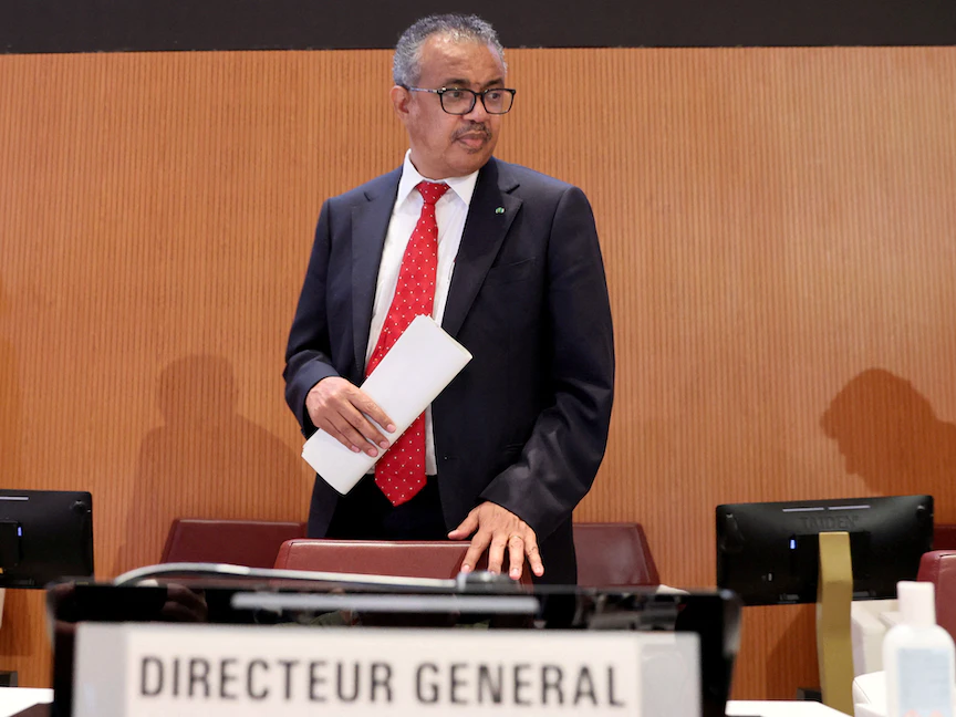 المدير العام لمنظمة الصحة العالمية تيدروس أدهانوم جيبريسوس في جنيف، سويسرا- 22 مايو 2022 - REUTERS