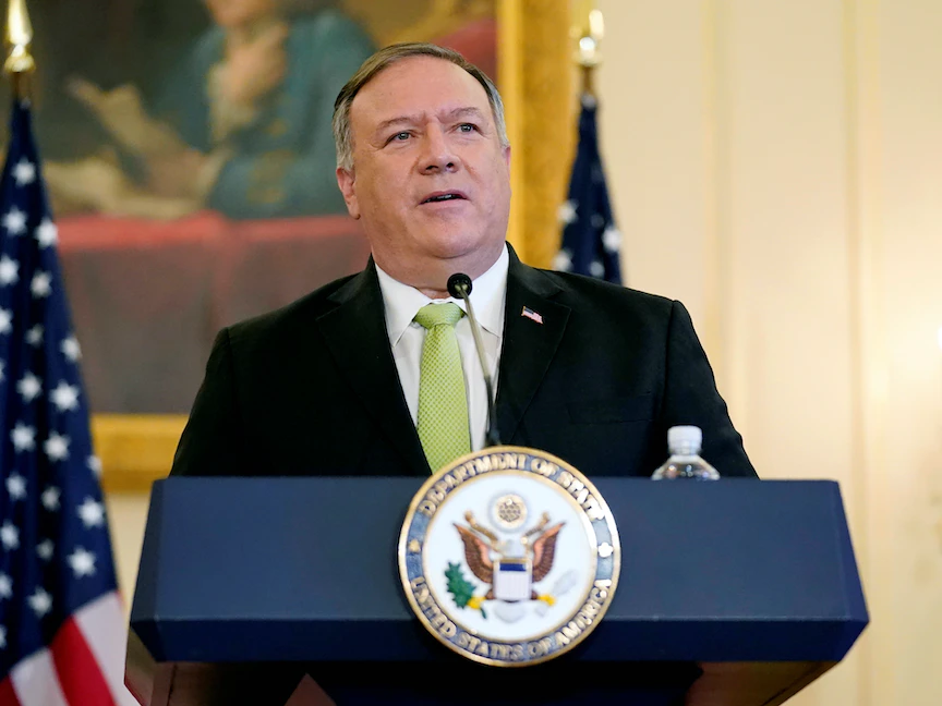 وزير الخارجية الأميركي مايك بومبيو خلال مؤتمر صحافي في العاصمة واشنطن. 21 سبتمبر 2020 - REUTERS