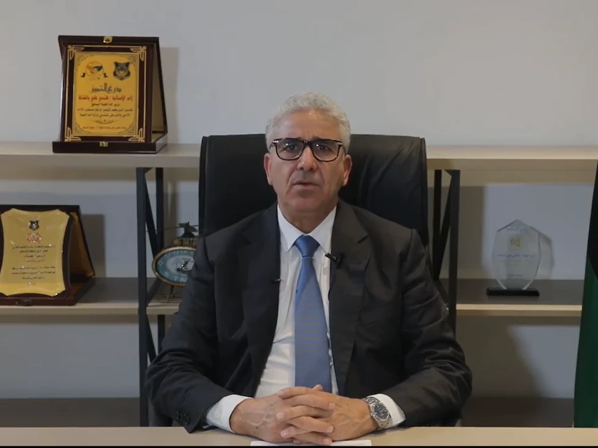 رئيس الحكومة الليبية المنتخب من قبل البرلمان فتحي باشاغا خلال كلمة وجهها لليبيبن- 13 فبراير 2022 - الشرق