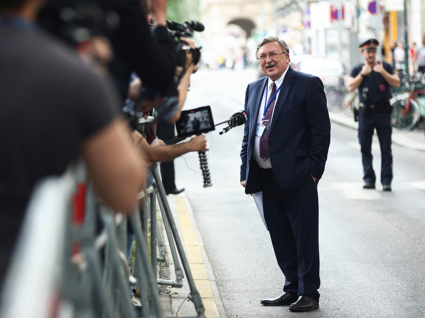 ميخائيل أوليانوف مندوب روسيا لدى المنظمات الدولية في فيينا ورئيس وفدها المشارك في المحادثات النووية مع إيران - 12 يونيو 2021 - REUTERS