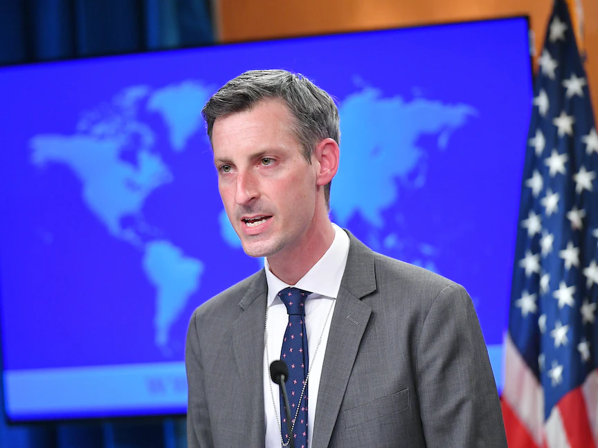المتحدث باسم الخارجية الأميركية نيد برايس خلال مؤتمر صحافي في العاصمة واشنطن- 30 مارس 2021 - REUTERS