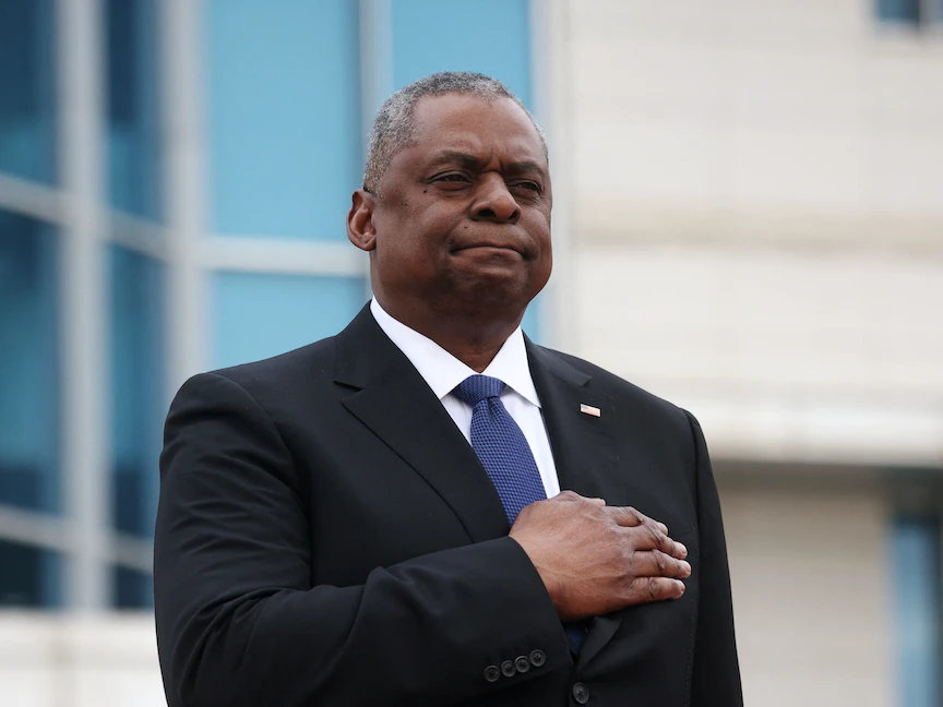 وزير الدفاع الأميركي لويد أوستن خلال زيارة رسمية في وزارة الدفاع في سول، كوريا الجنوبية. 31 يناير 2023 - REUTERS