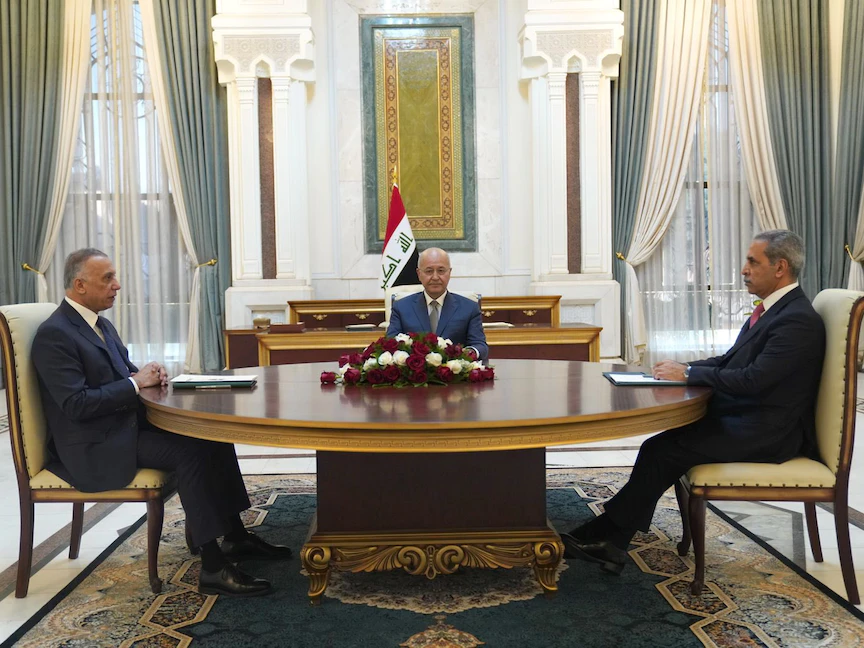 الرئيس العراقي برهم صالح ورئيس الوزراء مصطفى الكاظمي ورئيس القضاء الأعلى فائق زيدان - 18 نوفمبر 2021 - twitter/IraqiPresidency