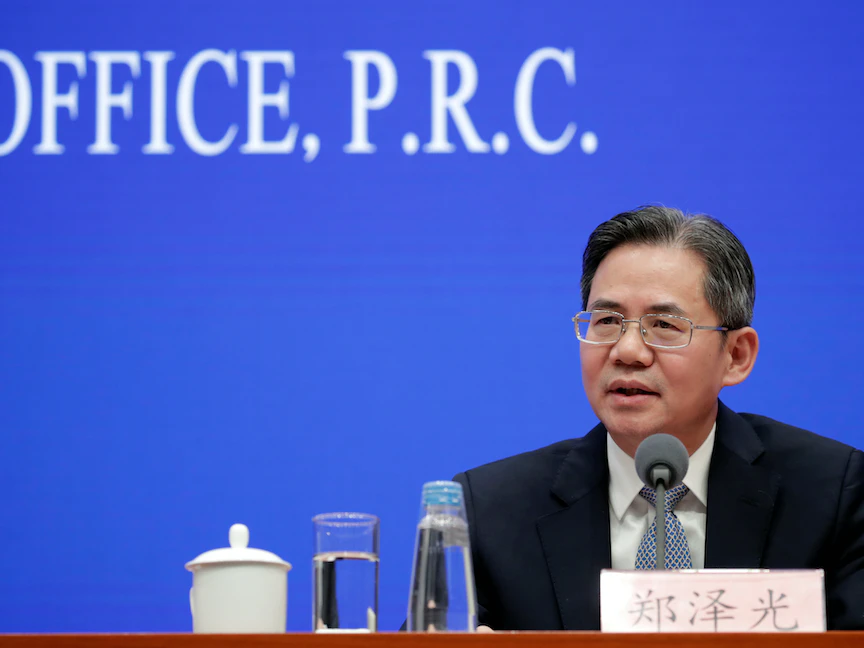 السفير الصيني تشنج تسيوانج عندما كان نائباً لوزير الخارجية الصيني خلال مؤتمر حول المفاوضات التجارية بين الصين والولايات المتحدة في بكين- 13 ديسمبر 2019 - REUTERS