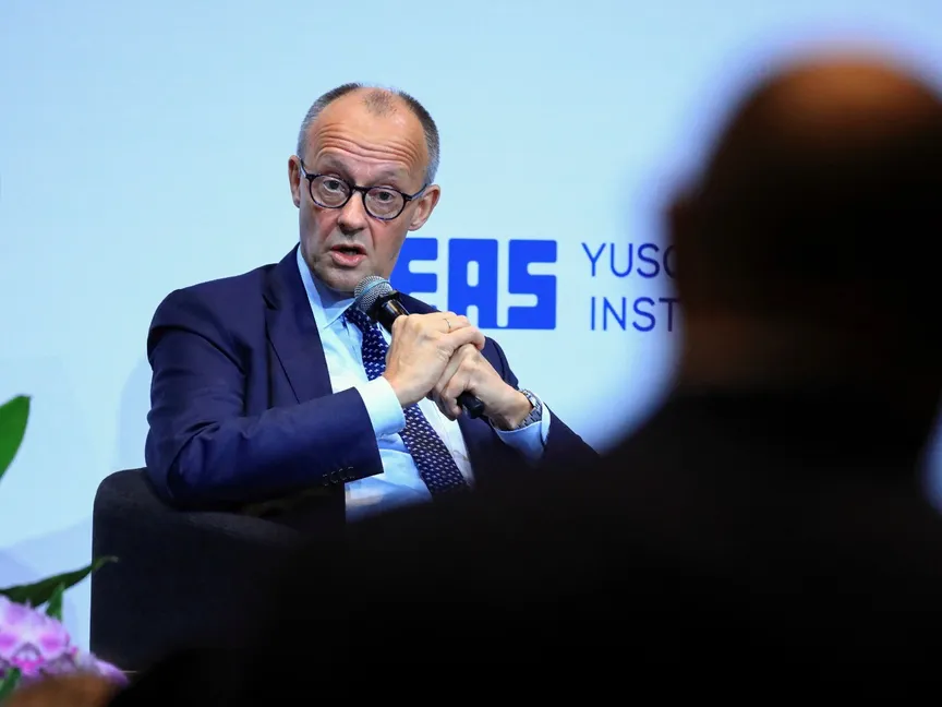 المستشار الألماني فريدريش ميرتس خلال مؤتمر في سنغافورة. 27 أكتوبر 2026 - Reuters