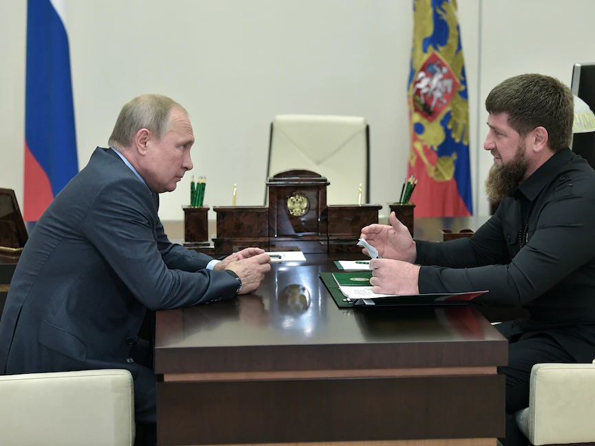 الزعيم الشيشاني رمضان قديروف خلال اجتماع مع الرئيس الروسي فلاديمير بوتين - موسكو - 31 أغسطس 2021 - VIA REUTERS