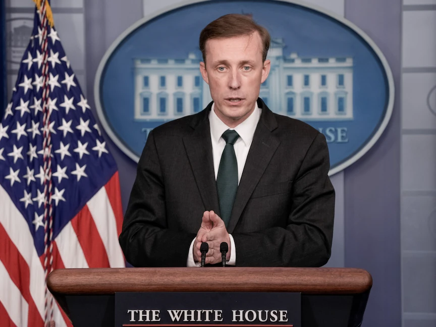 مستشار الأمن القومي الأميركي جيك سوليفان خلال مؤتمر صحافي في البيت الأبيض- 17 أغسطس 2021 - Bloomberg