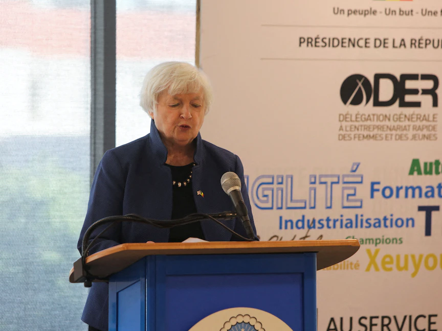 وزير الخزانة الأميركية تلقي كلمة في ندوة بالسنغال. 20 يناير 2023. - REUTERS