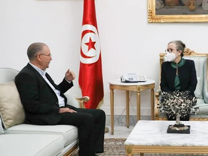 رئيسة الحكومة التونسية نجلاء بودن تستقبل الأمين العام للاتحاد العام للشغل نور الدين الطبوبي - 28 أكتوبر 2021 - facebook.com/Presidencedugouvernementtunisien