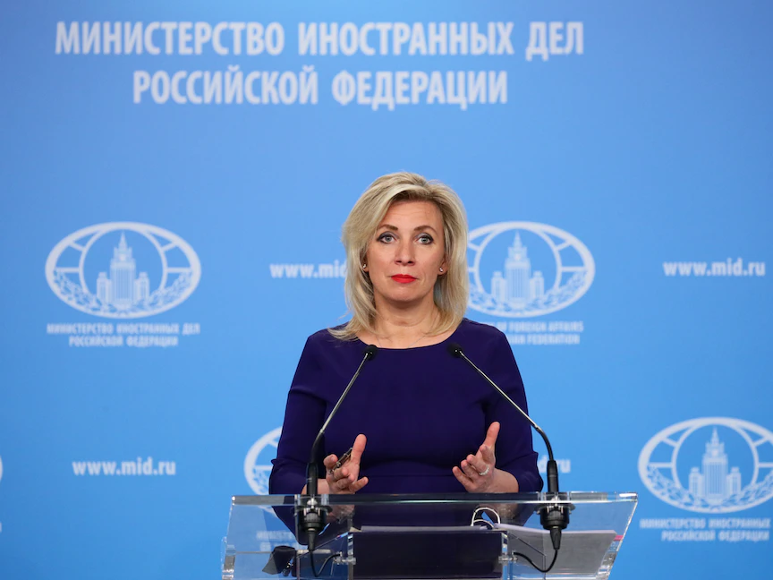 المتحدثة باسم وزارة الخارجية الروسية ماريا زاخاروفا خلال مؤتمر صحافي في موسكو - 22 أبريل 2021 - REUTERS