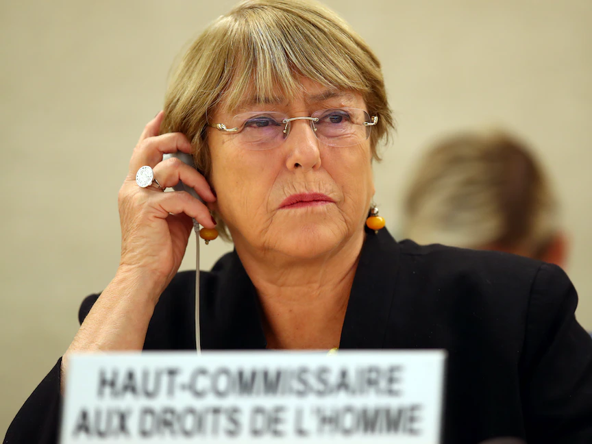 المفوضة السامية للأمم المتحدة لحقوق الإنسان ميشيل باشليه في جلسة سابقة لمجلس حقوق الإنسان في جنيف - REUTERS