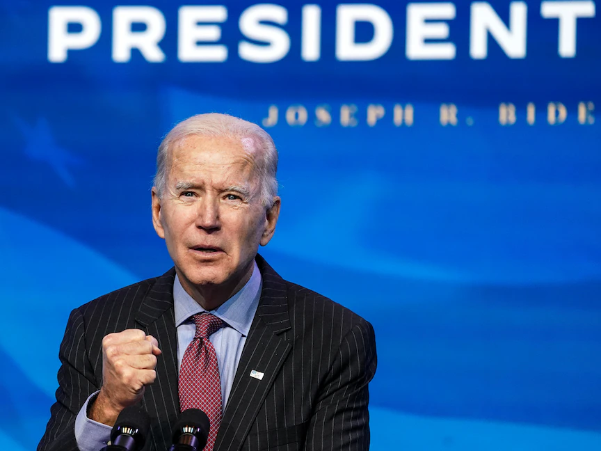 الرئيس الأميركي المنتخب جو بايدن، خلال كلمته في مقره الانتقالي بويلمينغتون بولاية ديلاوير- 8 يناير 2021 - REUTERS