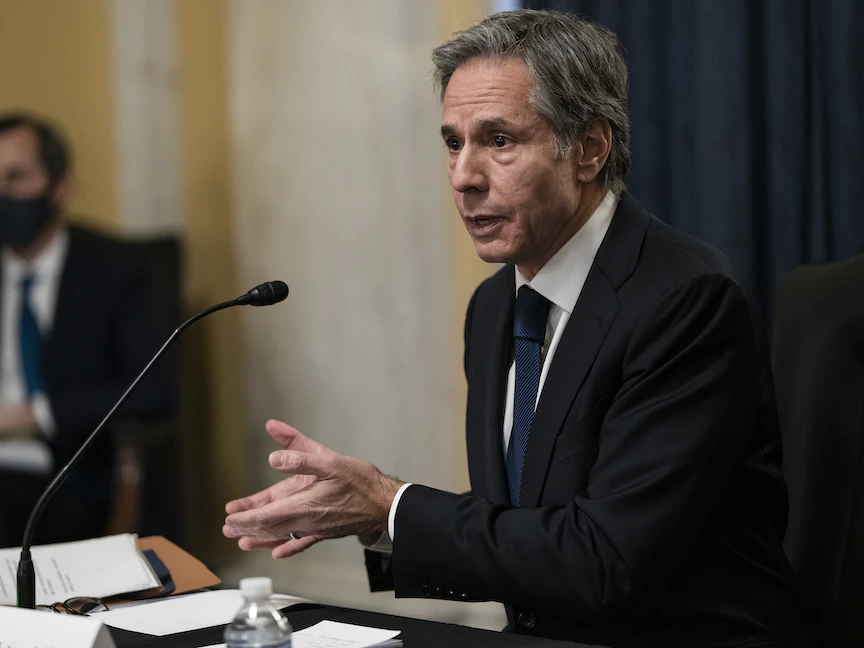 مرشح الرئيس المنتخب جو بايدن لتولي وزارة الخارجية أنتوني بلينكن خلال جلسة المصادقة على تعيينه في الكونغرس، 19 يناير 2021 - AFP