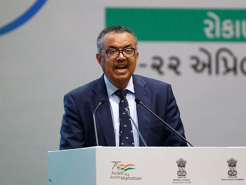 المدير العام لمنظمة الصحة العالمية تيدروس أدهانوم جبريسوس يحضر قمة عالمية للاستثمار والابتكار بالهند - 20 أبريل 2022 - REUTERS