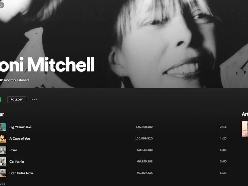 على خطى نيل يونج.. الكندية جوني ميتشل تحذف أغانيها  من "سبوتيفاي"