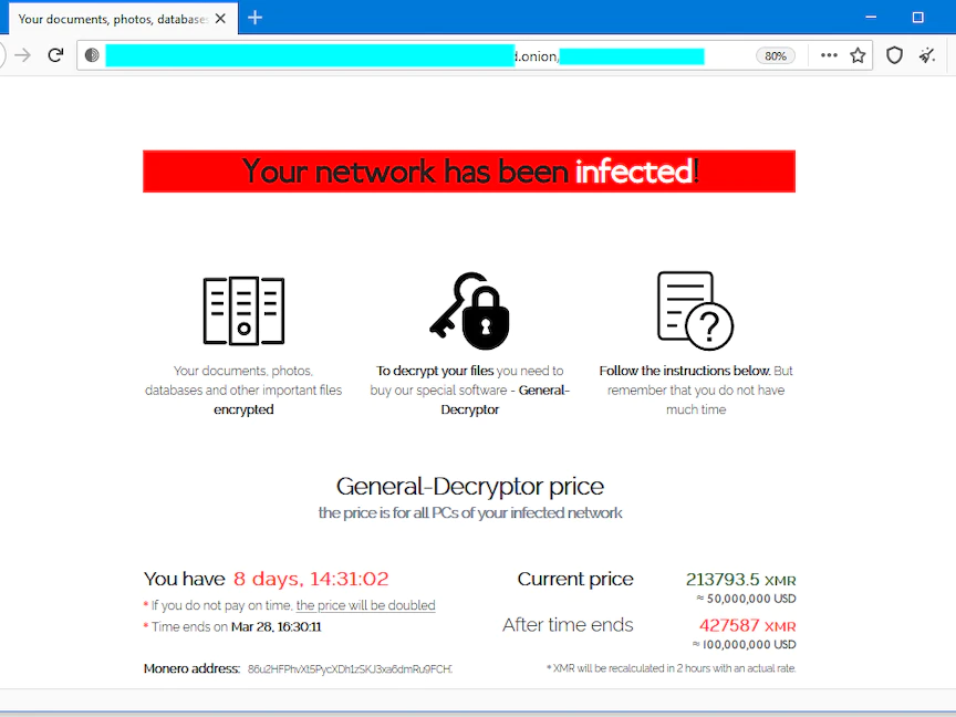 صورة للشاشة التي تظهر على أجهزة بعض موظفي آيسر بعض اختراقه عدد من خوادمها - The Record