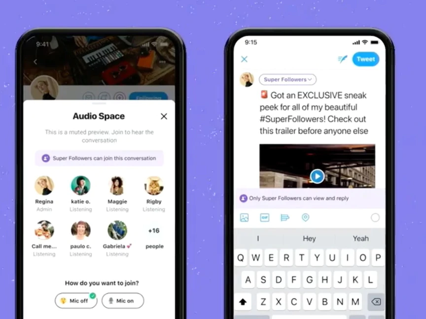 خاصيتا "سوبر فولوز" و"أوديو سبايس" كما تظهران في موقع تويتر - Twitter