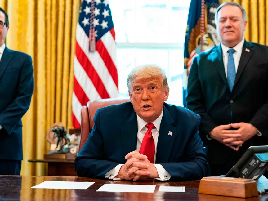 الرئيس الأميركي دونالد ترمب يعلن موافقة السودان وإسرائيل على تطبيع العلاقات، 23 أكتوبر 2020 - AFP