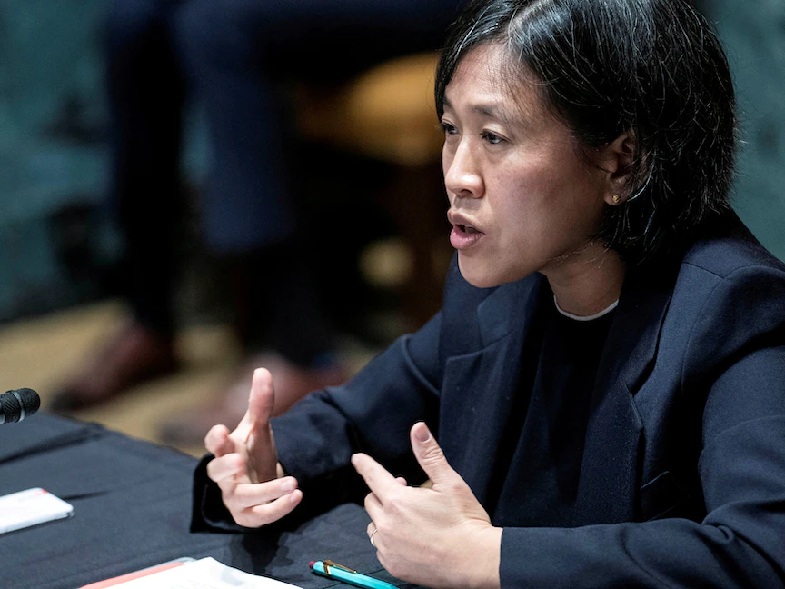 ممثلة التجارة الأميركية كاثرين تاي تتحدث أمام مجلس الشيوخ - 28 أبريل - REUTERS