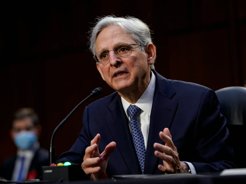 مرشّح الرئيس الأميركي جو بايدن لتولّي منصب وزير العدل، القاضي ميريك غارلاند، يدلي بشهادته أمام اللجنة القضائية بمجلس الشيوخ - واشنطن - 22 فبراير 2021 - REUTERS