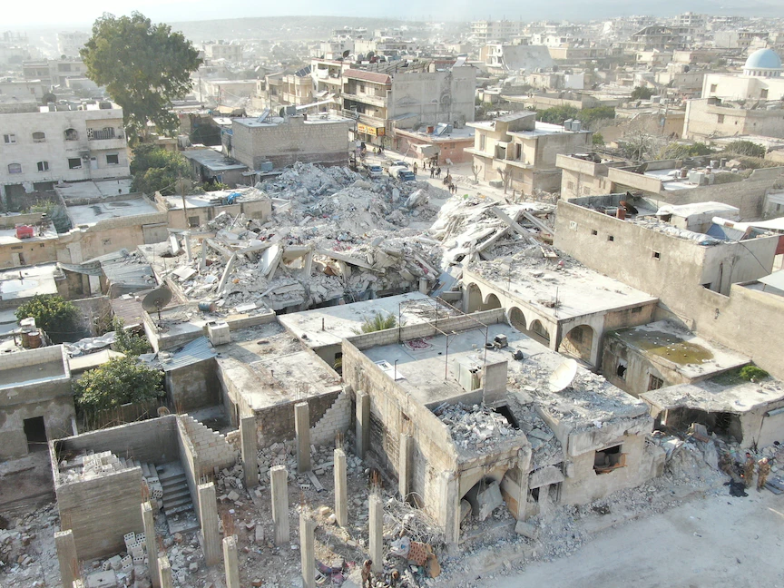 جانب من المباني المتضررة بسبب الزلزال في منطقة جنديرس السورية. 12 فبراير 2023 - REUTERS