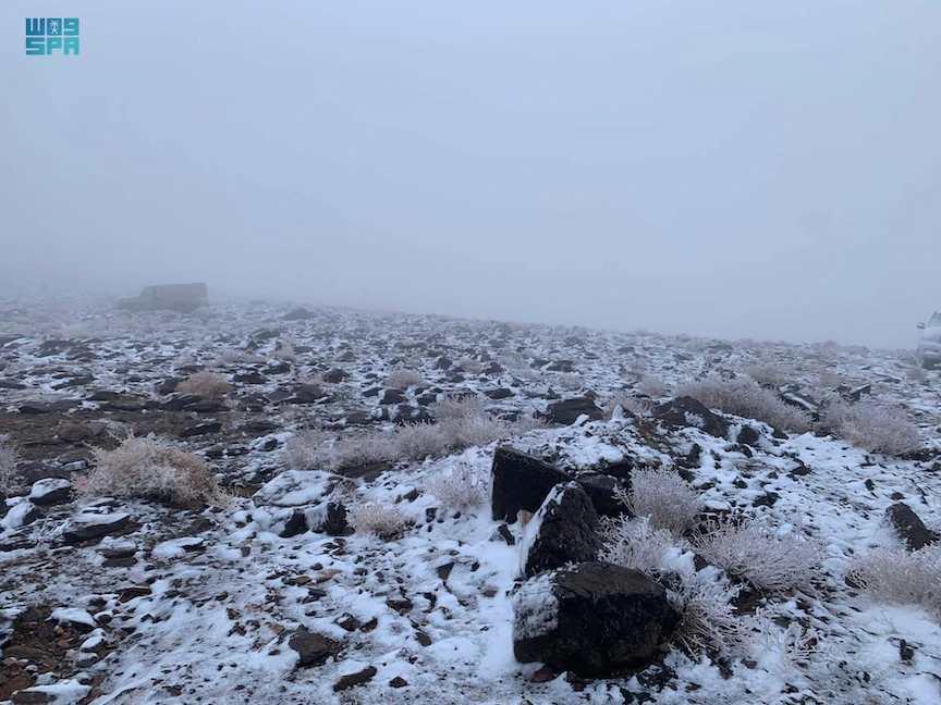 جانب من تساقط الثلوج شمالي السعودية - واس