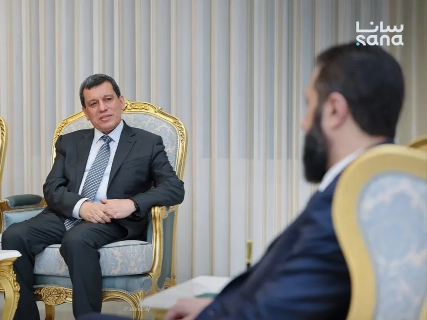 الرئيس أحمد الشرع يستقبل مظلوم عبدي القائد السابق لقوات سوريا الديمقراطية في دمشق. 25 أغسطس 2026 - x/Sana__gov