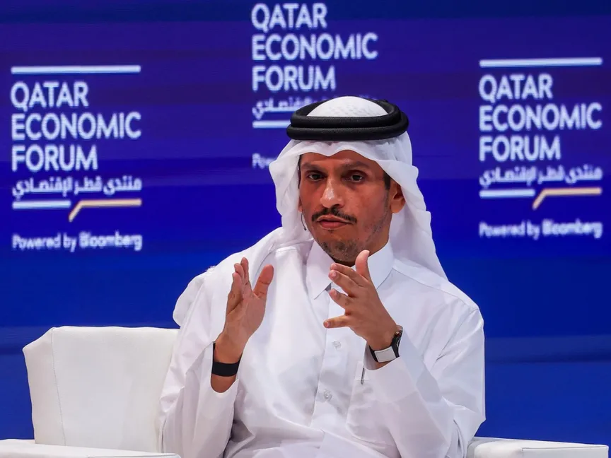 رئيس الوزراء القطري محمد بن عبد الرحمن آل ثاني يتحدث في منتدى قطر الاقتصادي في الدوحة . 14 مايو 2024 - AFP