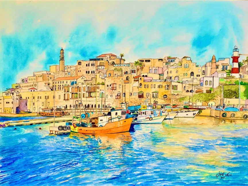 لوحة بعنوان "يافا 1948" للفنانة الفلسطينية شيماء فاروقي - palestinemuseum.us