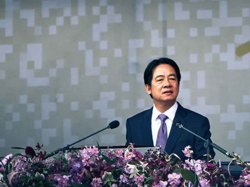 رئيس تايوان لاي تشينج تي خلال احتفالات اليوم الوطني في تايبيه. 10 أكتوبر 2024 - Bloomberg