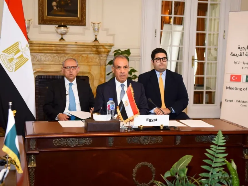 وزير الخارجية المصري بدر عبد العاطي خلال الاجتماع الرباعي مع نظيريه السعودي الأمير فيصل بن فرحان، والتركي هاكان فيدان، ومستشار الرئيس الأميركي دونالد ترمب للشؤون العربية والإفريقية مسعود بولس، القاهرة. 21 يونيو 2026 - X@MFAEgOfficial