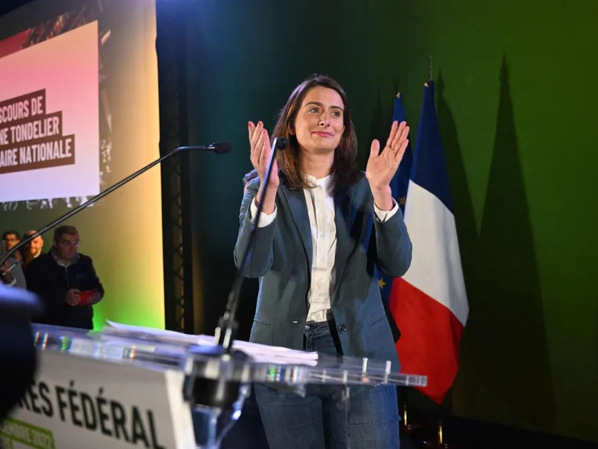 زعيمة حزب الخضر مارين تونديلييه خلال مؤتمر حزبي قرب باريس ، 10 ديسمبر 2022 - AFP