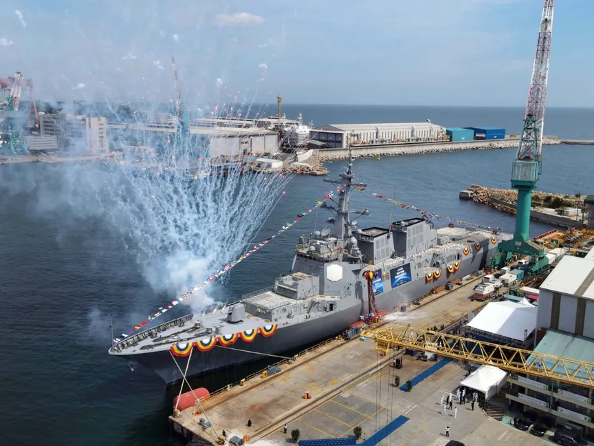 جانب من حفل إطلاق المدمرة الثانية من فئة Jeongjo daewang التي تحمل اسم Dasan Jeong Yak-yong، مدينة أولسان، كوريا الجنوبية. 17 سبتمبر 2025 - navalnews