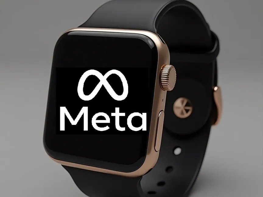 صورة صممتها الشرق بالذكاء الاصطناعي لساعة ذكية عليها شعار شركة ميتا الأميركية - الشرق